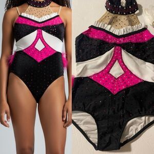 Glamour solo sassy dance costume purple pink embellished rhinestone fringe LC